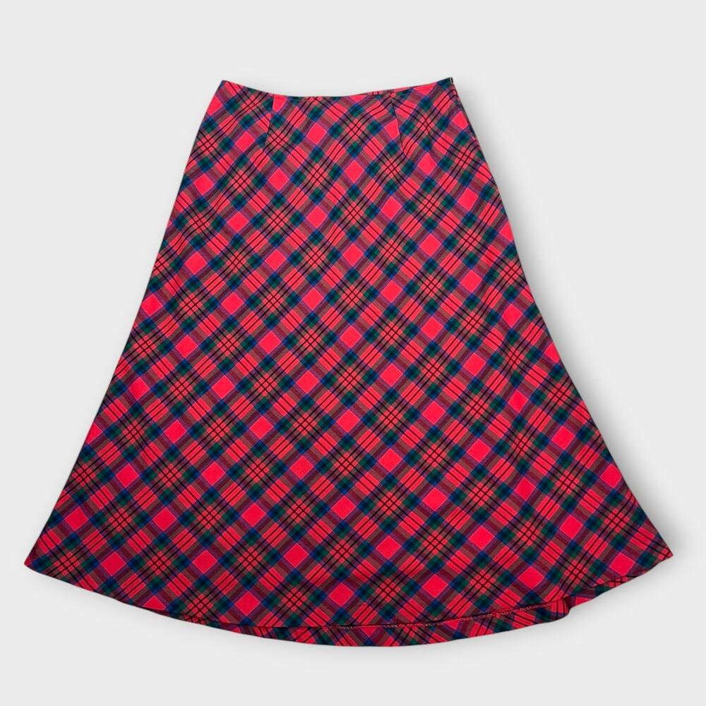 Vintage Red Plaid Midi Skirt Tartan A Line Academia‎ Size 10